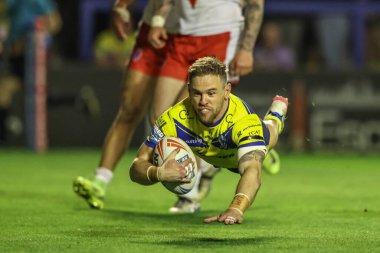 Warrington Wolves takımından Matt Dufty, 24 Nisan 2025 'te Warrington, İngiltere' deki Halliwell Jones Stadyumu 'nda oynanan 9.