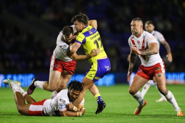 Warrington Wolves takımından Jordy Crowther, 24 Nisan 2025 'te Halliwell Jones Stadyumu, Warrington, Birleşik Krallık' ta oynanan 9.
