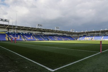Warrington Wolves 'un evindeki Halliwell Jones Stadyumu' nun genel görünümü, 9. Betfred Süper Ligi karşılaşması öncesinde Warrington Wolves St. Helens 'e karşı Halliwell Jones Stadyumu, Warrington, Birleşik Krallık, 24 Nisan 2025