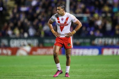 St. Helens 'den Lewis Murphy, 9. Betfred Süper Lig karşılaşmasında Warrington Wolves, St. Helens' e karşı Halliwell Jones Stadyumu, Warrington, Birleşik Krallık, 24 Nisan 2025