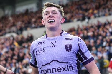 Hull KR 'dan Jack Broadbent, 25 Nisan 2025' te Headingley Stadyumu 'nda oynanan Betfred Süper Lig 9. Maçı' nda Leeds Rhinos ile Hull KR karşılaşmasını kutluyor.