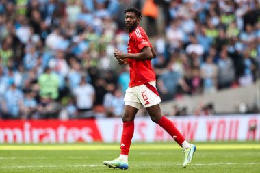 Nottingham Ormanı 'ndan İbrahim Sangar, Birleşik Krallık' ın Wembley Stadyumu 'nda Nottingham Forest ile Manchester City arasında oynanan yarıfinal maçı sırasında, 26 Nisan 2025