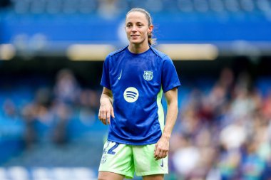 Barselona Femenli Ona Batlle, UEFA Kadınlar Şampiyonlar Ligi yarı final karşılaşması öncesinde Stamford Bridge, Londra, Birleşik Krallık 'ta 27 Nisan 2025 tarihinde Chelsea-Barcelona maçında ısındı.