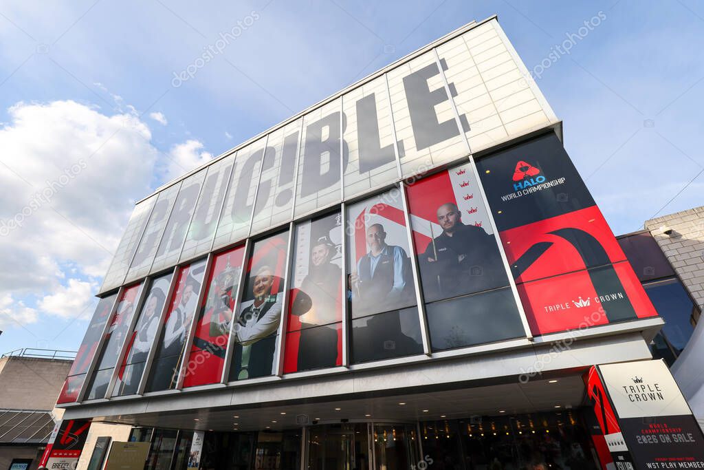 A general view of The Crucible theatre during the 2025 Halo World Snooker Championship at Crucible Theatre, Sheffield, United Kingdom, 28th April 2025