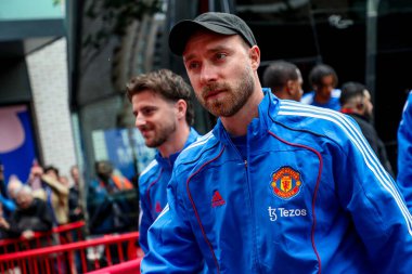 Manchester United takımından Christian Eriksen, Premier League karşılaşması öncesinde Londra, İngiltere 'deki Gtech Community Stadyumu' nda Brentford-Manchester United maçından önce The Gtech Community Stadyumu 'na geldi.