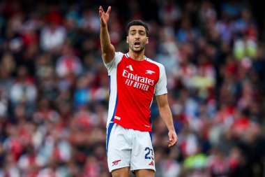 Arsenal 'den Mikel Merino, 3 Mayıs 2025' te Birleşik Krallık 'taki Emirates Stadyumu' nda oynanan Premier League karşılaşmasında tepki gösterdi.
