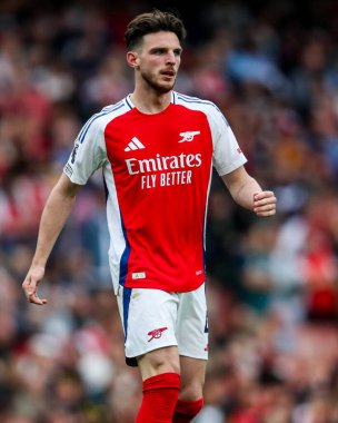 Arsenal 'den Declan Rice, 3 Mayıs 2025' te Birleşik Krallık 'taki Emirates Stadyumu' nda oynanan Premier League maçında Arsenal ve Bournemouth karşı karşıya geldi.