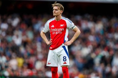 Arsenal 'den Martin Odegaard, 3 Mayıs 2025' te Birleşik Krallık 'taki Emirates Stadyumu' nda oynanan Premier League karşılaşmasında tepki gösterdi.
