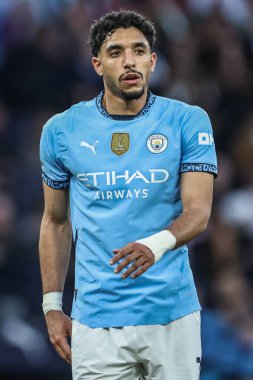 Manchester City ile Wolverhampton Wanderers arasındaki Premier League maçı sırasında Manchester City 'den Omar Marmoush, Etihad Stadyumu, Manchester, Birleşik Krallık, 2 Mayıs 2025