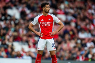 Arsenal 'den Mikel Merino, 3 Mayıs 2025' te Birleşik Krallık 'taki Emirates Stadyumu' nda oynanan Premier League karşılaşmasında tepki gösterdi.