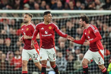 Manchester United takımından Casemiro, 8 Mayıs 2025 'te Old Trafford, Manchester, Birleşik Krallık' ta oynanan Manchester United-Athletic Bilbao maçında 2-1 kazanma golünü kutluyor.