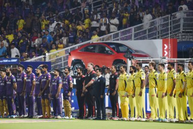 CSK ve KKR kriket milli marşı Kolkata, Hindistan 'da 7 Mayıs 2025 tarihinde Kolkata Knight Riders ve Chennai Super Kings (CSK) arasında oynanan 2025 IPL karşılaşmasından önce çekilmiştir. Fotoğraf: Debajyoti Chakraborty (Fotoğraf: Ahlaksız Chakraborty / Haber Resimleri)