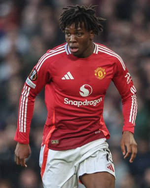 Manchester United ile Manchester United arasında oynanan UEFA Avrupa Ligi yarı final maçında Patrick Dorgu, Old Trafford, Manchester, Birleşik Krallık 'ta Atletik Bilbao' ya karşı 8 Mayıs 2025