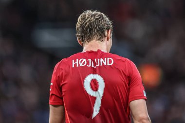 Manchester United ile Manchester United arasında oynanan UEFA Avrupa Ligi yarı final maçında Rasmus Hjlund, Manchester United ile Athletic Bilbao maçında, Manchester, İngiltere 'nin Old Trafford kentinde 8 Mayıs 2022