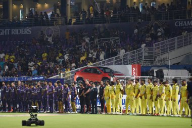 CSK ve KKR kriket milli marşı Kolkata, Hindistan 'da 7 Mayıs 2025 tarihinde Kolkata Knight Riders ve Chennai Super Kings (CSK) arasında oynanan 2025 IPL karşılaşmasından önce çekilmiştir. Fotoğraf: Debajyoti Chakraborty (Fotoğraf: Ahlaksız Chakraborty / Haber Resimleri)
