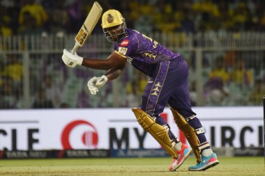 Kolkata Knight Riders 'Andre Russell, 7 Mayıs 2025 tarihinde Hindistan' ın Kolkata şehrinde oynanan Kolkata Knight Riders ve Chennai Super Kings arasındaki 2025 IPL karşılaşmasında sopa olarak kullanıldı. Fotoğraf: Debajyoti Chakraborty. (Fotoğraf: Ahlaksız Chakraborty / Haber Resimleri)