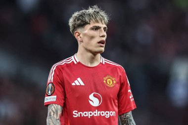 Manchester United ile Manchester United arasında oynanan UEFA Avrupa Ligi yarı final maçında Alejandro Garnacho, Old Trafford, Manchester, İngiltere 'de Atletik Bilbao' ya karşı, 8 Mayıs 2025