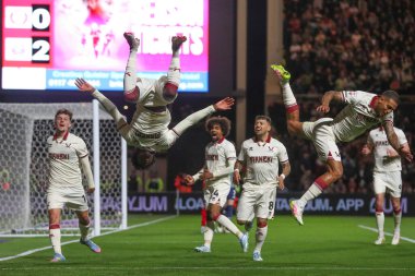 Sheffield United takımından Andre Brooks, Bristol City 'nin 8 Mayıs 2025' te Ashton Gate, Bristol 'da oynadığı Bristol City - Sheffield United maçında oynanan yarı final maçında 0-2' lik galibiyet golünü kutluyor.