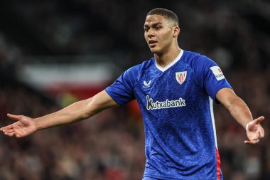 Athletic Bilbao 'dan Maroan Sannadi, 8 Mayıs 2025' te Old Trafford, Manchester, İngiltere 'de oynanan Manchester United - Athletic Bilbao yarı final karşılaşmasında tepki gösterdi.