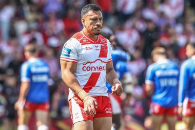 Wigan Warriors Hull KR takımından Peta Hiku, 10 Mayıs 2025 'te LNER Halk Stadyumu' nda oynanan yarı final karşılaşmasında Hull KR ve Catalans Dragons 'a karşı.