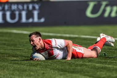 Hull KR 'dan Jack Broadbent, 10 Mayıs 2025' te LNER Halk Stadyumu, York, Birleşik Krallık 'ta oynanan Betfred Challenge Kupası yarı final maçı Hull KR ve Catalans Dragons maçına gidiyor.