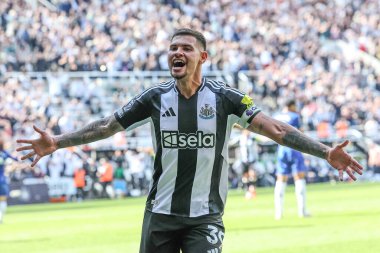 Newcastle United takımından Bruno Guimares, 11 Mayıs 2025 'te St. James' s Park, Newcastle, İngiltere 'de oynanan Premier League karşılaşmasında 2-0 kazanma hedefini kutluyor.