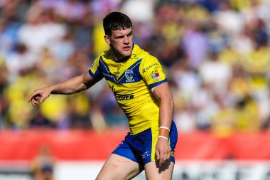 Warrington Kurtları 'ndan Josh Thewlis, 11 Mayıs 2025' te Birleşik Krallık 'ın başkenti St Helens' te oynanan Betfred Challenge Kupası yarı final maçı sırasında Warrington Wolves ve Leopards 'a karşı oynamıştır.