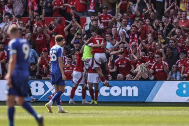 Nottingham Ormanı 'ndan Chris Wood, İngiltere' nin Nottingham şehrinde oynanan Premier League maçında Nottingham Forest 'a karşı Leicester City maçında 1-1' lik galibiyetini kutluyor.