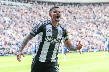 Newcastle United takımından Bruno Guimares, 11 Mayıs 2025 'te St. James' s Park, Newcastle, İngiltere 'de oynanan Premier League karşılaşmasında 2-0 kazanma hedefini kutluyor.