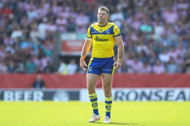 Warrington Kurtları 'ndan Lachlan Fitzgibbon 11 Mayıs 2025' te İngiltere 'nin başkenti St Helens' te oynanan Betfred Challenge Kupası yarı final karşılaşmasında Warrington Wolves 'a karşı Leigh Leopards' a karşı.