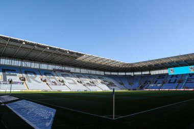 Coventry Building Society Arena 'nın genel görünümü, Coventry City' nin evi. 9 Mayıs 2025 tarihinde Coventry Building Society Arena 'da Coventry City ile Coventry City arasında oynanan yarı final maçı öncesinde Palyoff yarı final maçı.