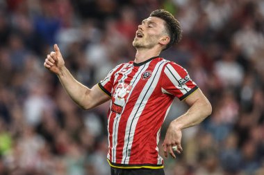 Sheffield United takımından Kieffer Moore 12 Mayıs 2025 tarihinde Sheffield, İngiltere 'de Sheffield Lane' de Sheffield United ile Bristol City arasında oynanan yarı final maçında
