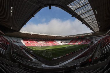 Gökyüzü İddia Şampiyonası yarı final maçı öncesinde Sunderland ile Coventry City stadyumunun genel görüntüsü 13 Mayıs 2025 'te Sunderland, İngiltere' de oynanacak.