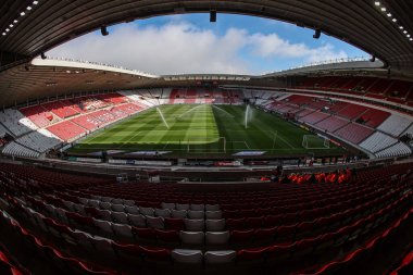 Gökyüzü İddia Şampiyonası yarı final maçı öncesinde Sunderland ile Coventry City stadyumunun genel görüntüsü 13 Mayıs 2025 'te Sunderland, İngiltere' de oynanacak.