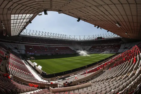 Gökyüzü İddia Şampiyonası yarı final maçı öncesinde Sunderland ile Coventry City stadyumunun genel görüntüsü 13 Mayıs 2025 'te Sunderland, İngiltere' de oynanacak.