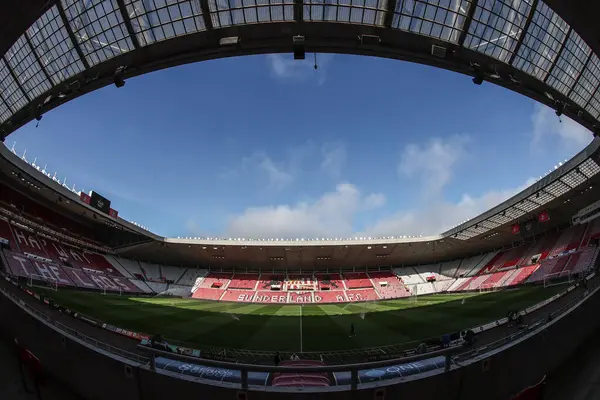 Gökyüzü İddia Şampiyonası yarı final maçı öncesinde Sunderland ile Coventry City stadyumunun genel görüntüsü 13 Mayıs 2025 'te Sunderland, İngiltere' de oynanacak.