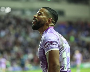 Wigan Warriors 'dan Kruise Leeming, 16 Mayıs 2025' te İngiltere 'nin Wigan şehrindeki Brick Community Stadyumu' nda oynanan 11.