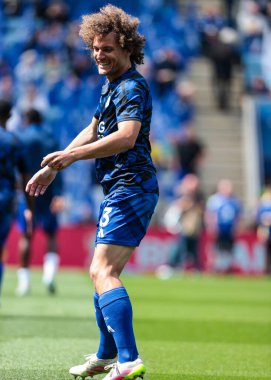 Leicester City 'nin Wout Faes' i Premier League maçı sırasında King Power Stadyumu 'nda Leicester City ile Ipswich Town maçında ısınma turunda, 18 Mayıs 202