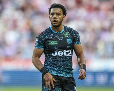 Betfred Süper Lig 11. Raundunda Leopar takımından Darnell Mcintosh Wigan Warriors 'a karşı Leigh Leopards maçı, Wigan, İngiltere' deki Brick Community Stadyumu 'nda, 16 Mayıs 2025