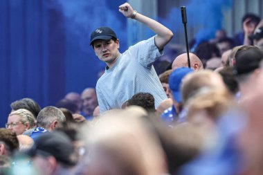 Everton taraftarları Premier League maçından sonra Everton, Southampton 'a karşı Goodison Park, Liverpool, İngiltere, 18 Mayıs 2025