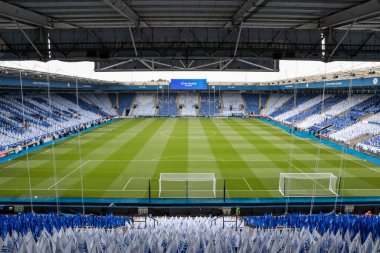 18 Mayıs 202 'de King Power Stadyumu' nda Leicester City ile Ipswich Town arasındaki Premier League karşılaşması öncesinde King Power Stadyumu 'nun genel bir görüntüsü.