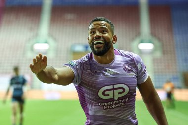Wigan Warriors 'dan Kruise Leeming, 16 Mayıs 2025' te İngiltere 'nin Wigan şehrindeki Brick Community Stadyumu' nda oynanan 11.