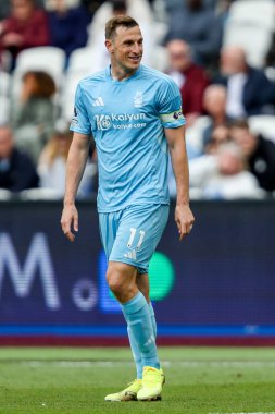 Nottingham Ormanı 'ndan Chris Wood 18 Mayıs 2025' te Londra 'daki Londra Stadyumu' nda oynanan Premier League maçı sırasında tepki gösterdi.