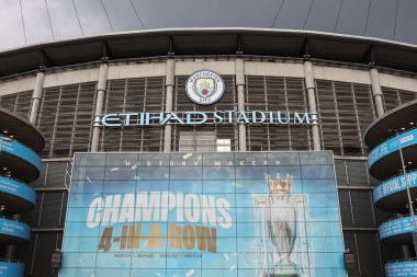 Etihad Stadyumu 'nun Premier Lig maçı sırasında Etihad Stadyumu' nun 20 Mayıs 2025 'te Etihad Stadyumu' nda Manchester City 'ye karşı Bournemouth maçının genel görüntüsü.
