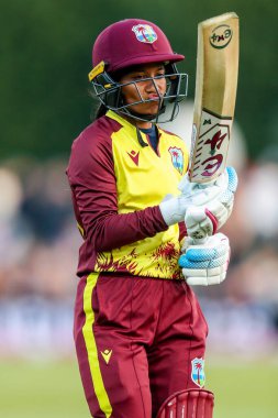 Batı Hint Adaları 'ndan Mandy Mangru 1. Vitality IT20 Serisi sırasında işten çıkarılmasının ardından üzgün görünüyor. İngiltere Kadınlar Batı Hint Adaları' na karşı Spitfire Ground, Canterbury, Birleşik Krallık, 21 Mayıs 202