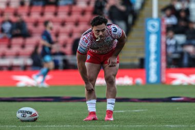 Leigh Leoparları 'ndan Lachlan Lam, maç öncesi ısınma turunda 12. Betfred Süper Lig karşılaşmasında Leigh Leopards' a karşı Hull FC, Leigh Spor Köyü, Leigh, Birleşik Krallık, 22 Mayıs 2025