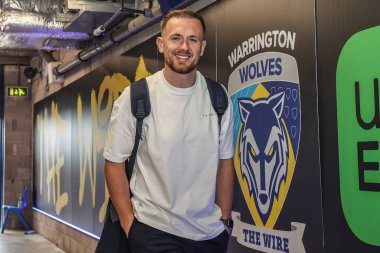 Warrington Wolves takımından Ben Currie, 23 Mayıs 2025 'te oynanan Betfred Süper Lig karşılaşmasında Warrington Wolves ve Hull KR' a karşı Halliwell Jones Stadyumu, Warrington, İngiltere