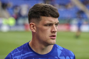 Warrington Wolves 'tan Jake Thewlis, maç öncesi ısınma turunda 12. Betfred Süper Ligi karşılaşmasında Warrington Wolves, Hull KR' a karşı Halliwell Jones Stadyumu, Warrington, Birleşik Krallık, 23 Mayıs 2025