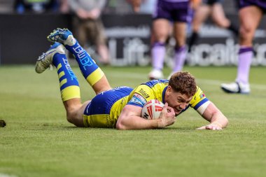 Warrington Wolves 'tan Dan Russell, 23 Mayıs 2025' te Warrington, İngiltere 'deki Halliwell Jones Stadyumu' nda oynanan 12.