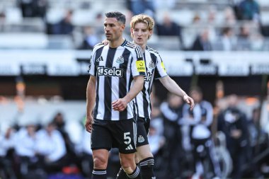 Newcastle United takımından Anthony Gordon, Newcastle, Newcastle, İngiltere 'de 25 Mayıs 2025' te oynanan Premier League maçı Newcastle United ile Everton maçında omuzunda Fabian Schr 'ı okşadı.